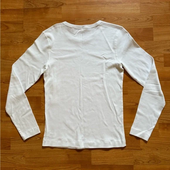 Three Dots Women Sz L Solid White Long Sleeve Top Cotton Round Neck Pullover New - Picture 13 of 13